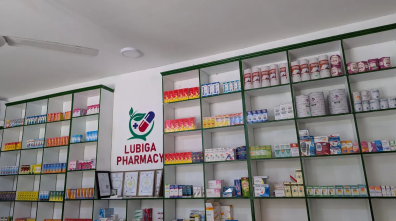 Lubiga Pharmacy medicine shelves